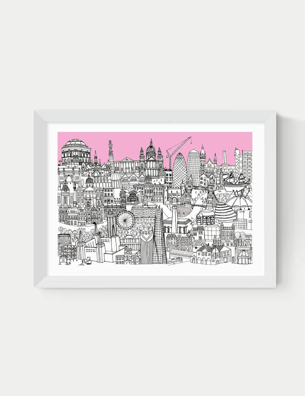 East End Prints London Jungle Pink Framed Art Print White
