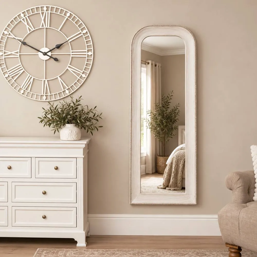 Melody Maison Elegant White Washed Beaded Full Length Wall Mirror - 142cm X 50cm 6