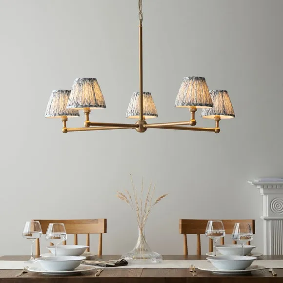 Vogue Javier 5 Light Adjustable Pendant Light with Grey Leaf Lamp Shades
