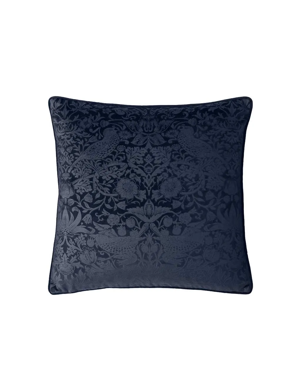William Morris At Home Velvet Strawberry Thief Cushion Navy