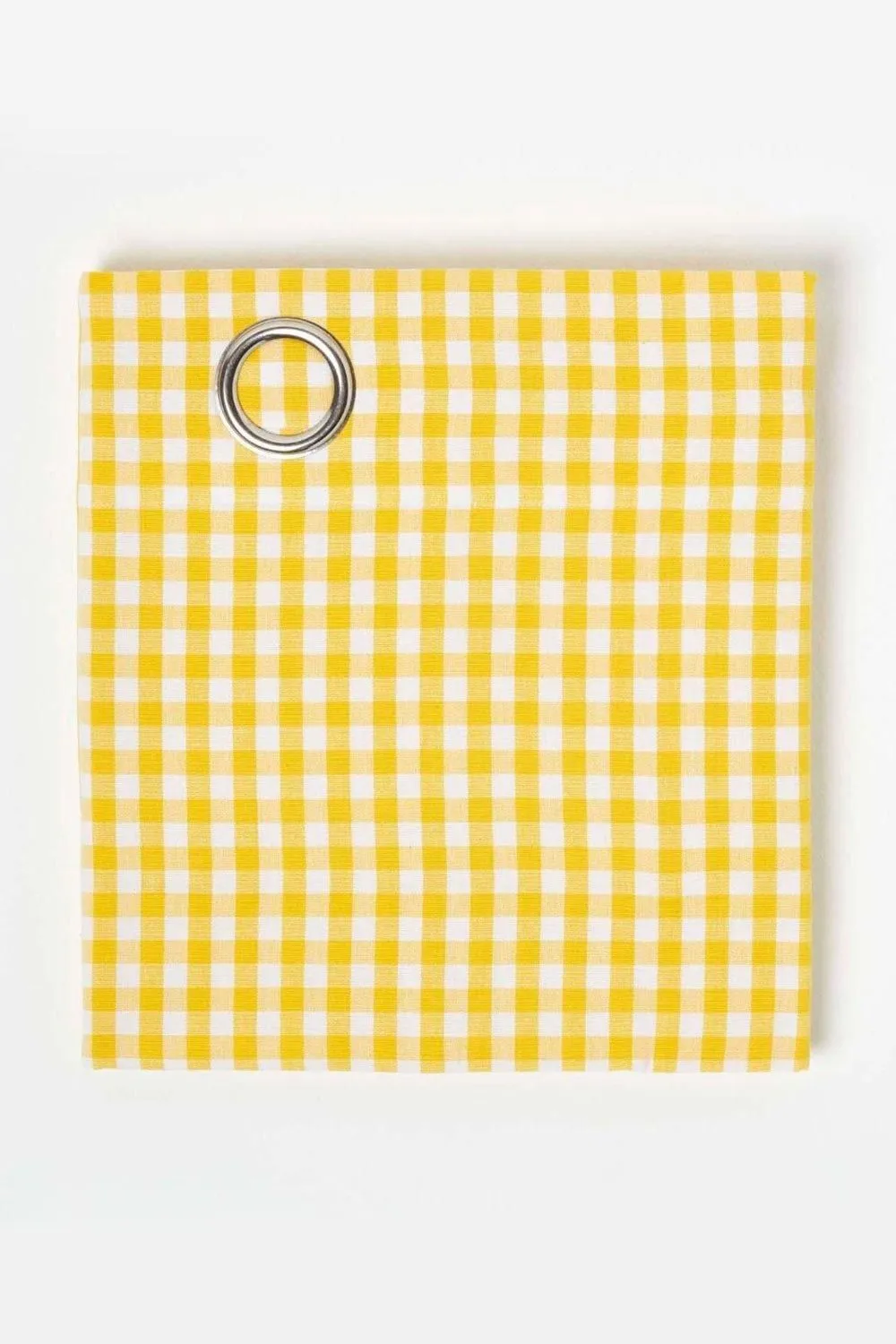 Homescapes Cotton Gingham Eyelet Curtain Pair in Yellow 2