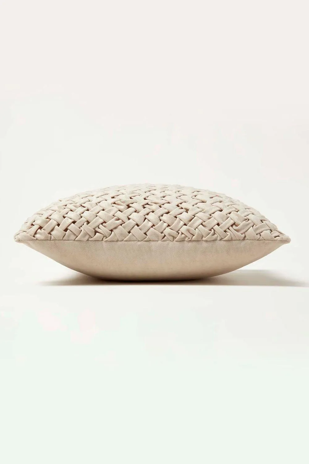 Homescapes Sofia Pleated Velvet Cushion in Cream 4