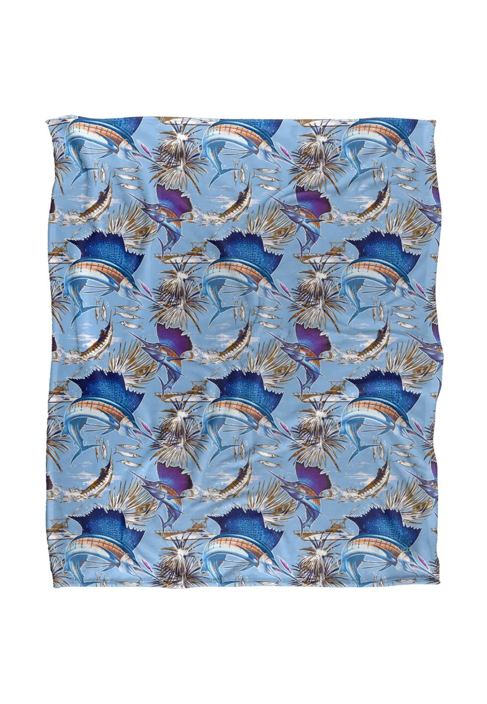 JQ Licensing Jl-Jp-Jq Sailfish Tiki Fishing Pattern Silky Touch Super Soft Throw Blanket 152 X 127 cm in White