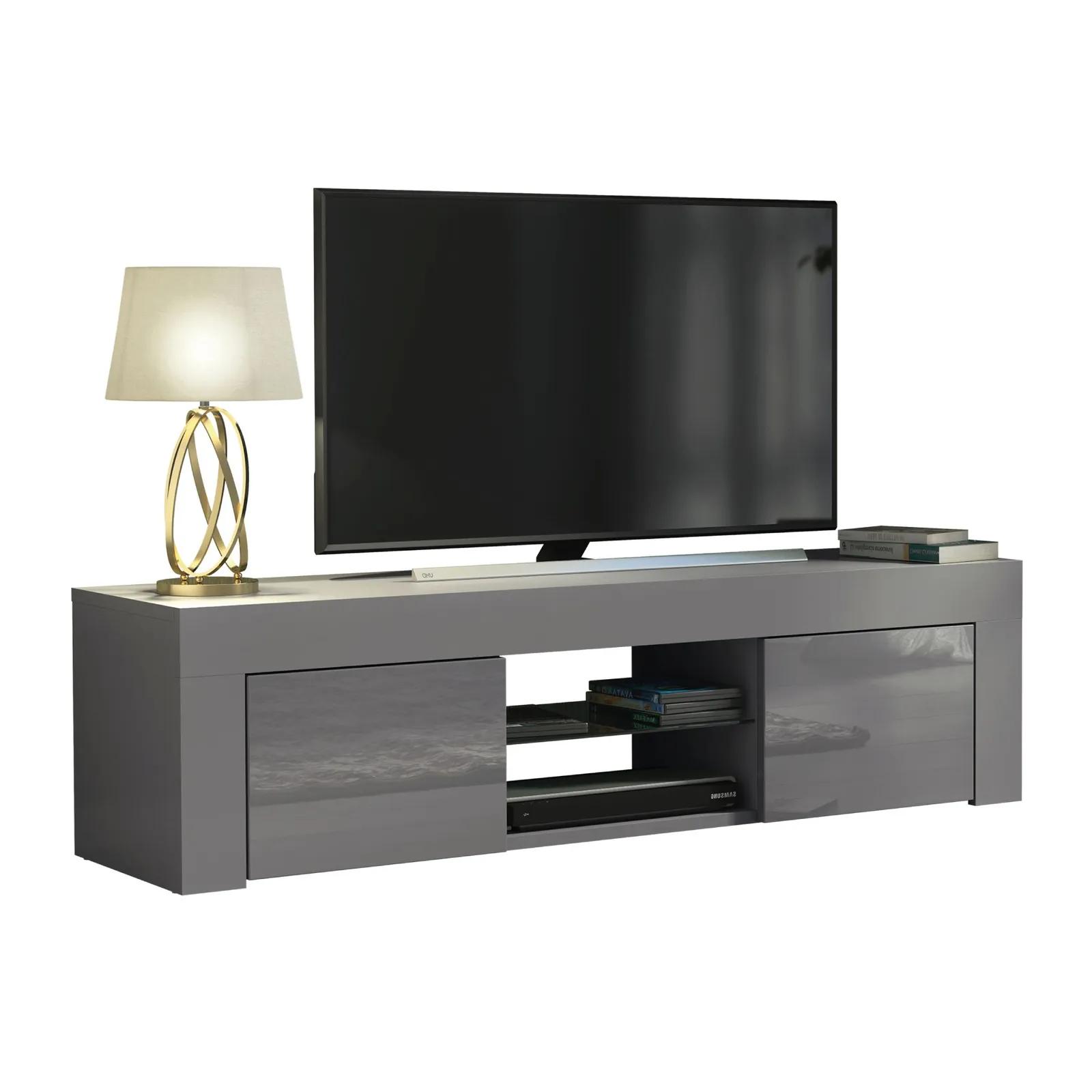 Creative Furniture TV Unit 130cm Modern - Dark Grey with High Gloss Doors 5