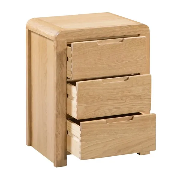 Curve 3 Drawer Bedside Table, Oak 3