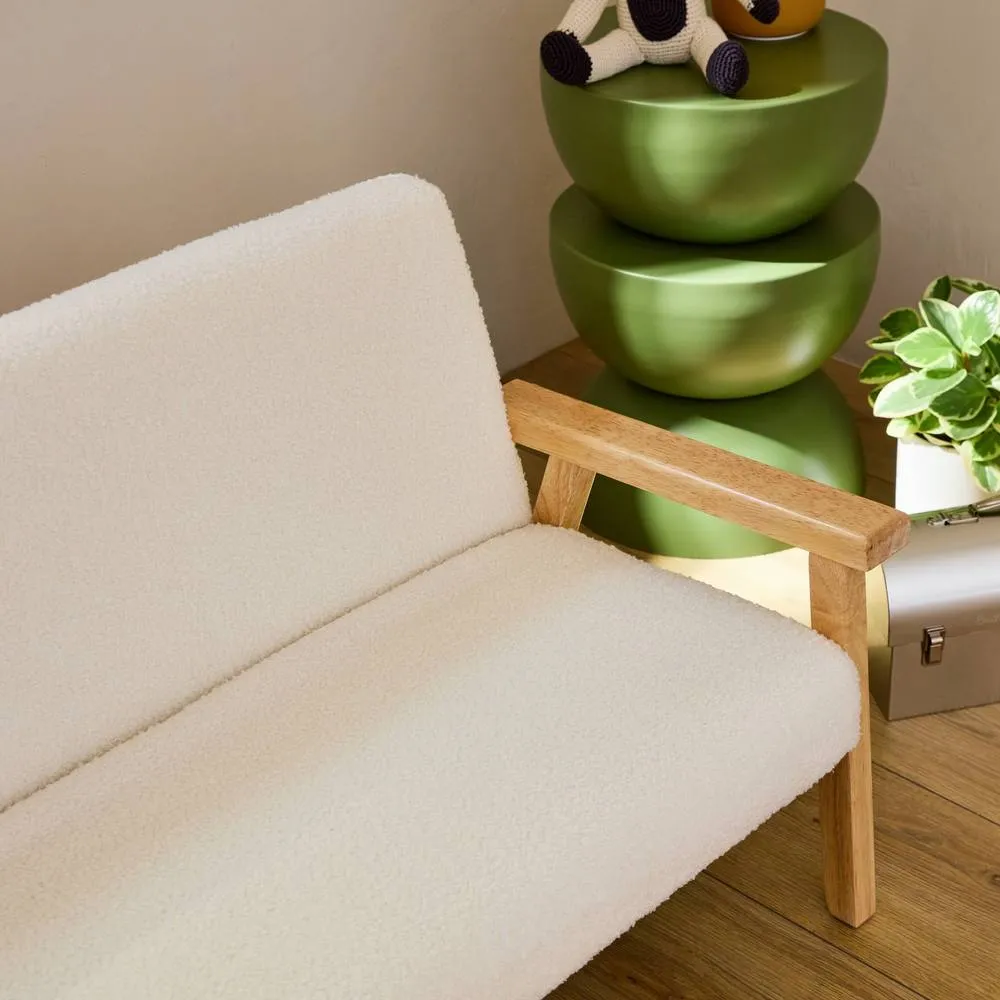 sweeek 2-seater children's bench in boucle fabric & rubberwood in White 4