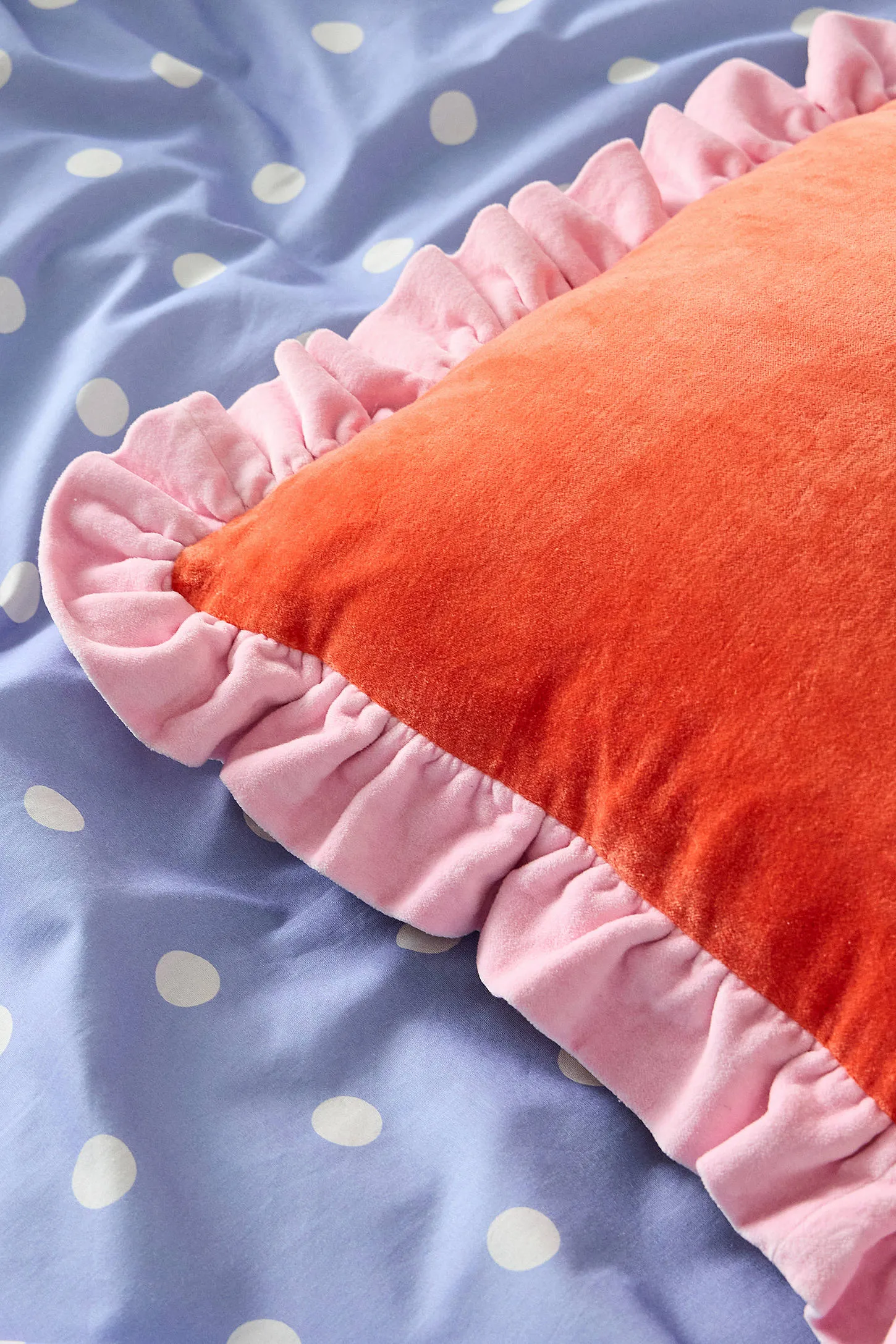 Red Contrast Ruffle Cushion - Red 2