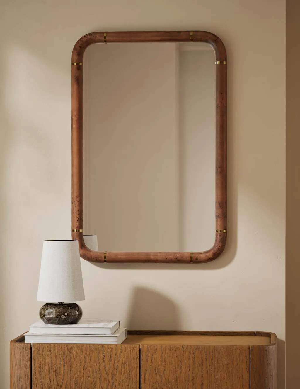 M&S Burl Wood Veneer Rectangular Wall Mirror Brown