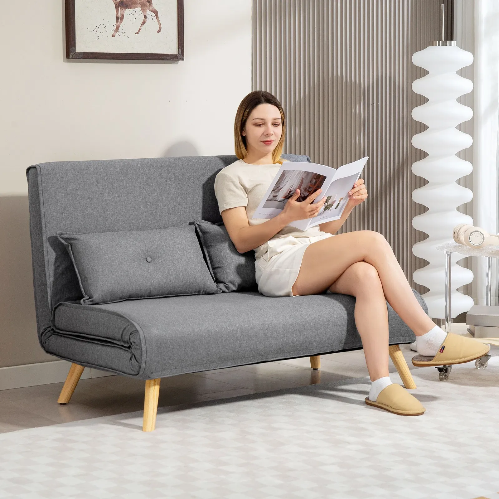 HOMCOM Click Clack Sofa Bed, 2 Seater Bed Settee for Living Room in Grey