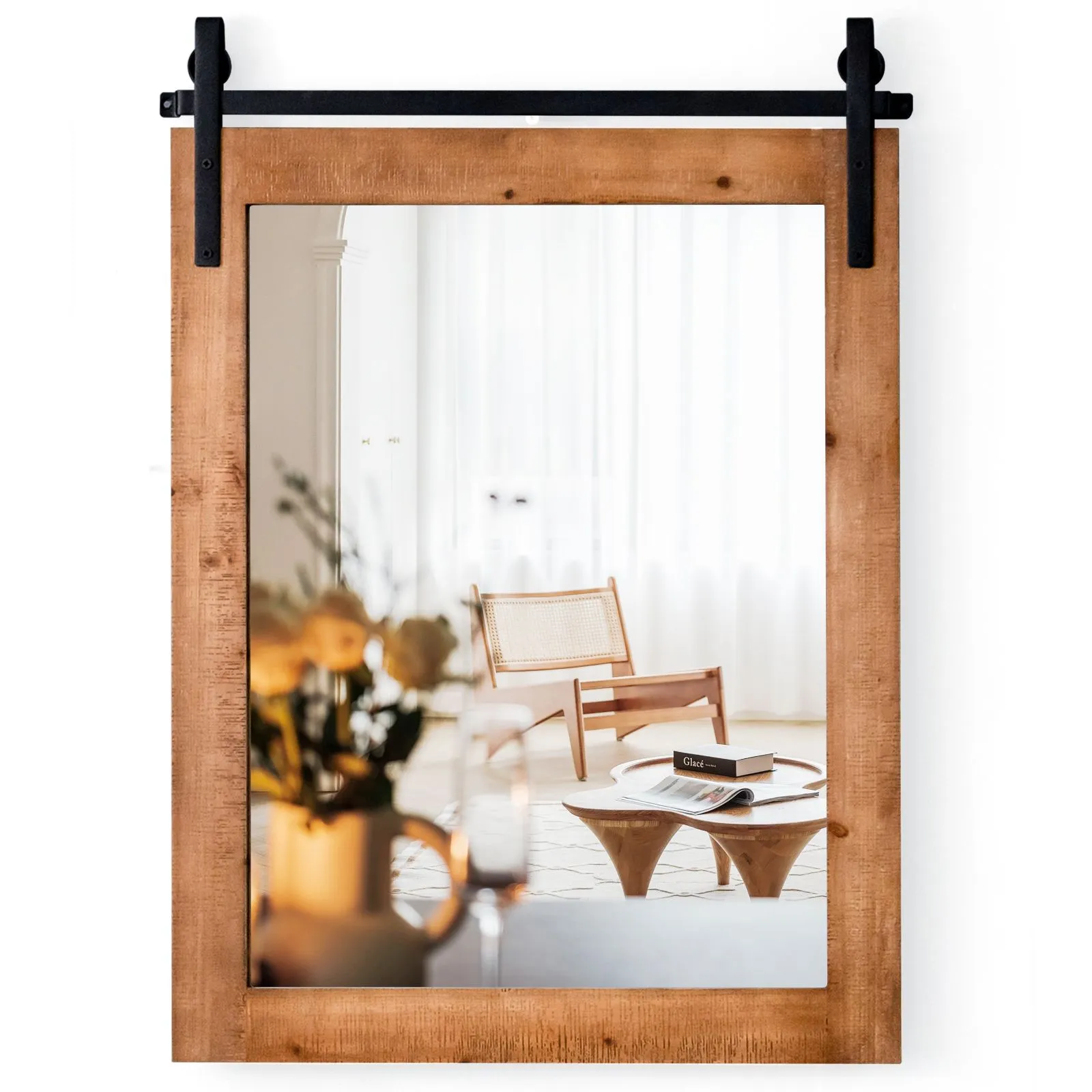 Costway Wall Mounted Mirror Rectangle Decorative Vanity Mirror in Brown