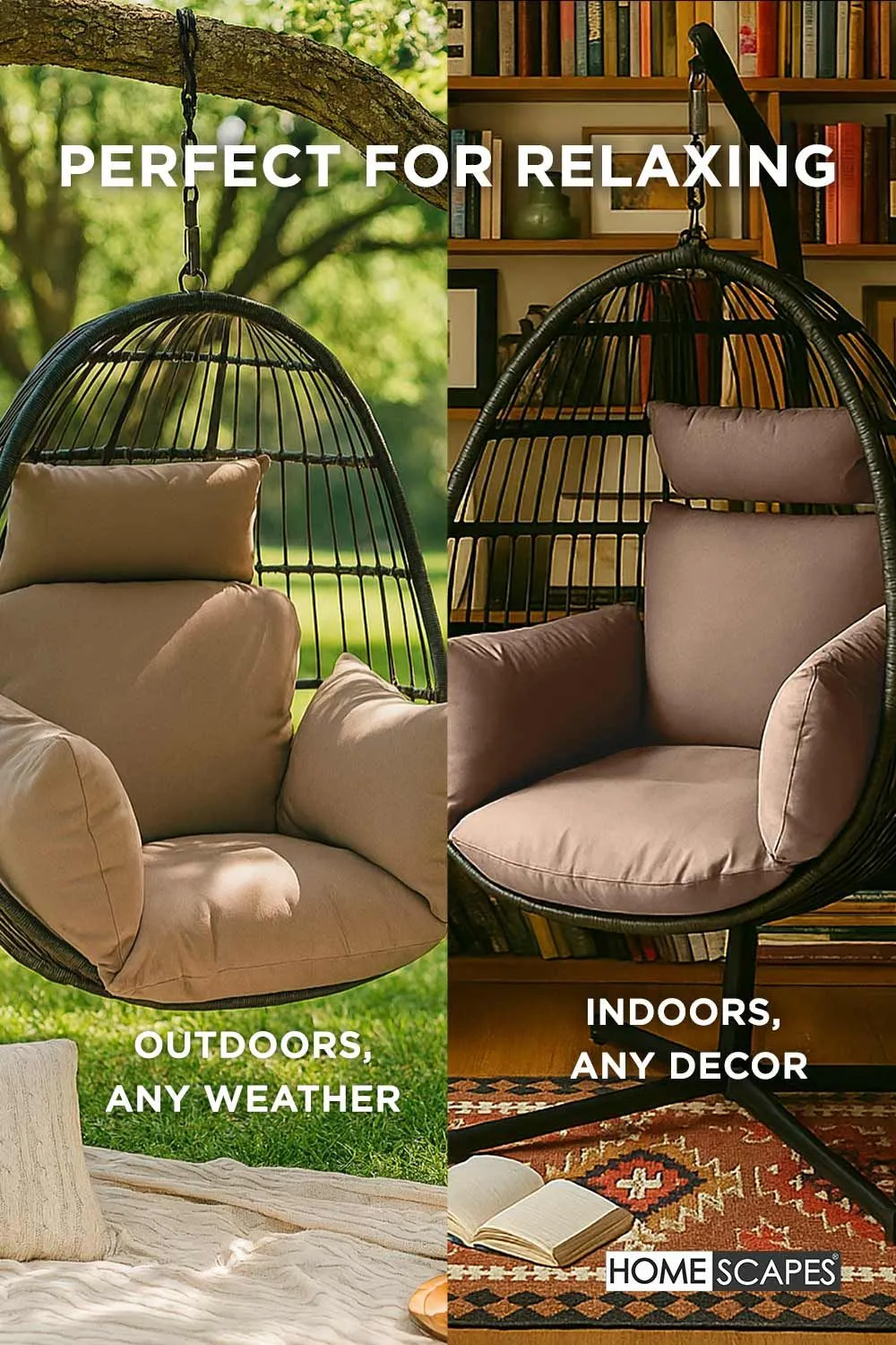 Homescapes Luxury Soft Waterproof Egg Chair Cushion Swing Chair Garden Seat in Beige 5