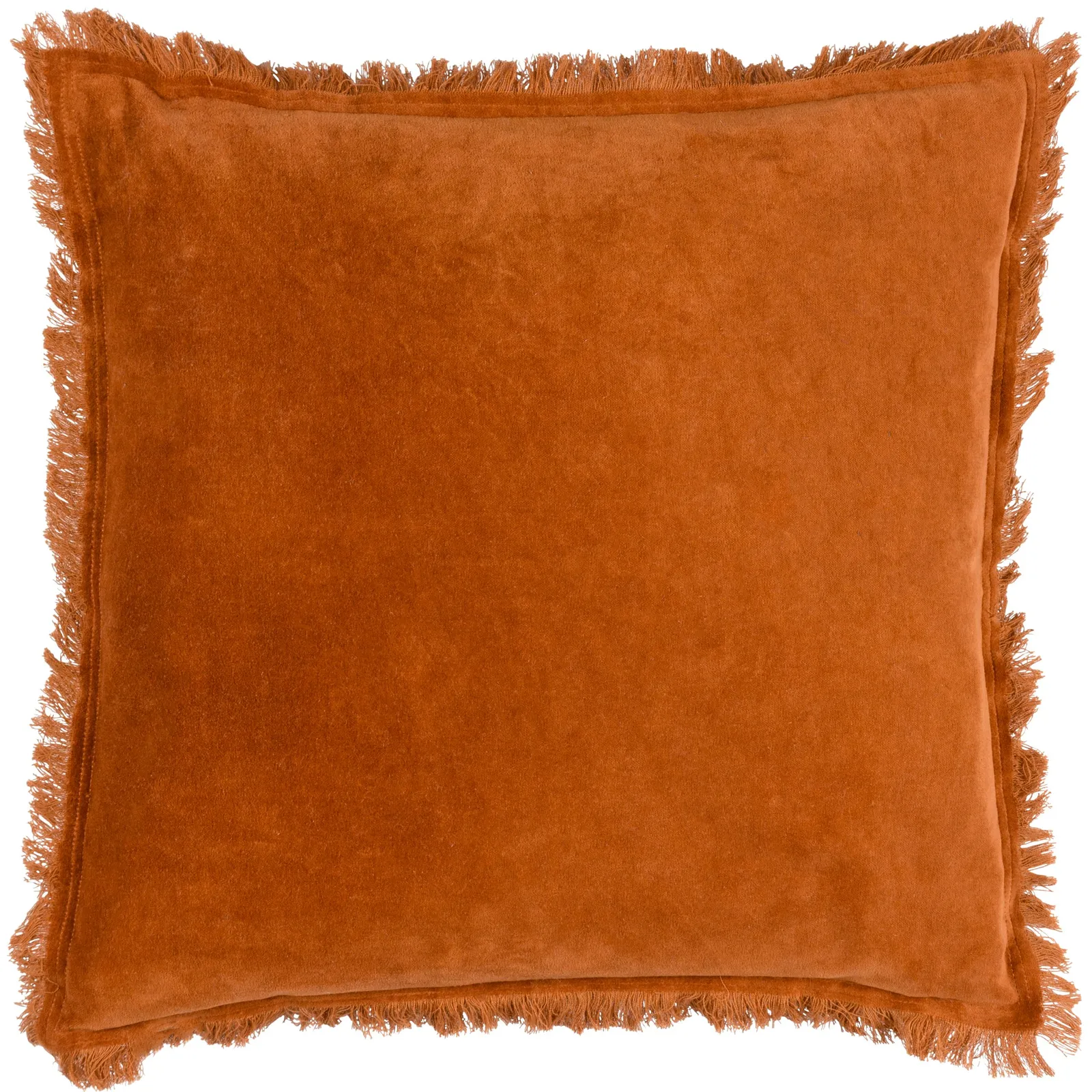 Yard Jaye 100% Cotton Velvet Fringed Cushion in Burnt Orange 2