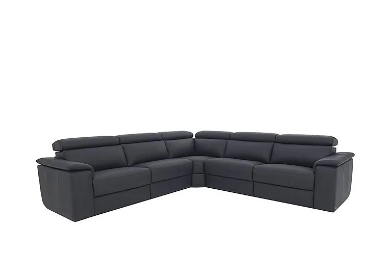 Davide Large Leather Corner Sofa - Torello Blu