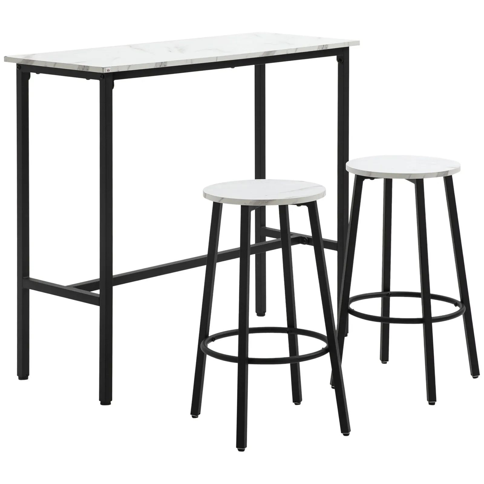 HOMCOM 3 Piece Bar Table Set for 2 with Stools Steel Frame Footrest White 2