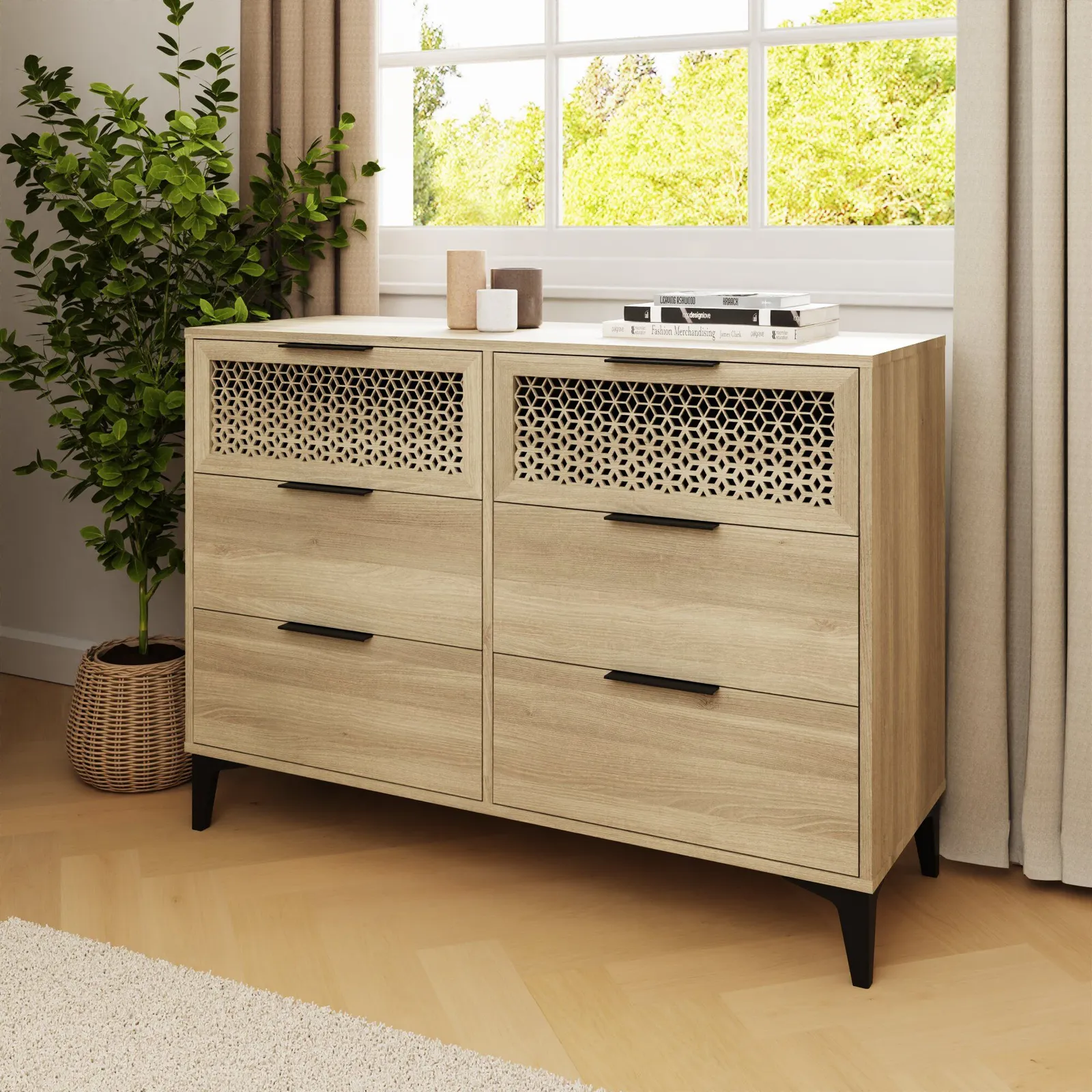 GFW Ezra 3+3 Drawer Chest of Drawers Oak in Light Oak 2