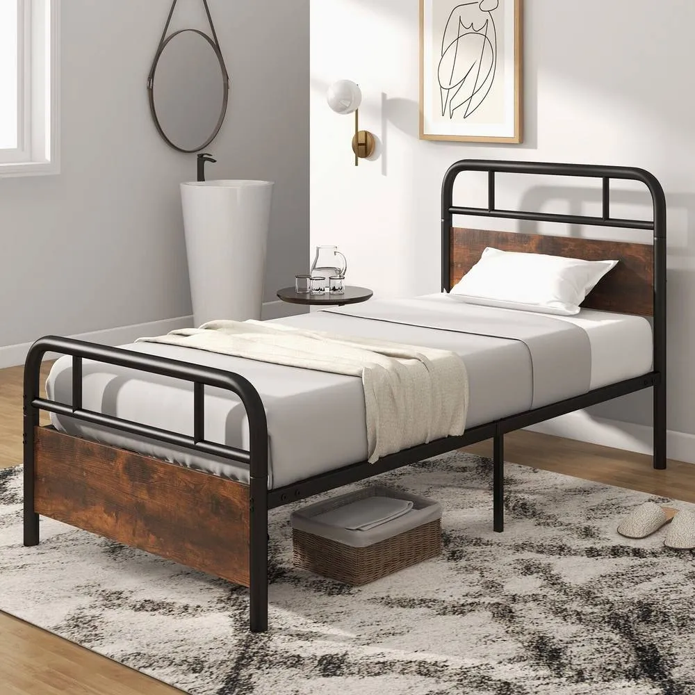 Costway Single Size Bed Frame Platform Metal Slats Support Bed 4
