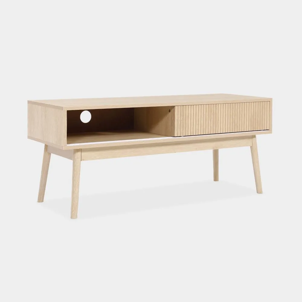 sweeek 115cm Tv Unit Grooved Wood Detail 2 Doors in Light Brown 3