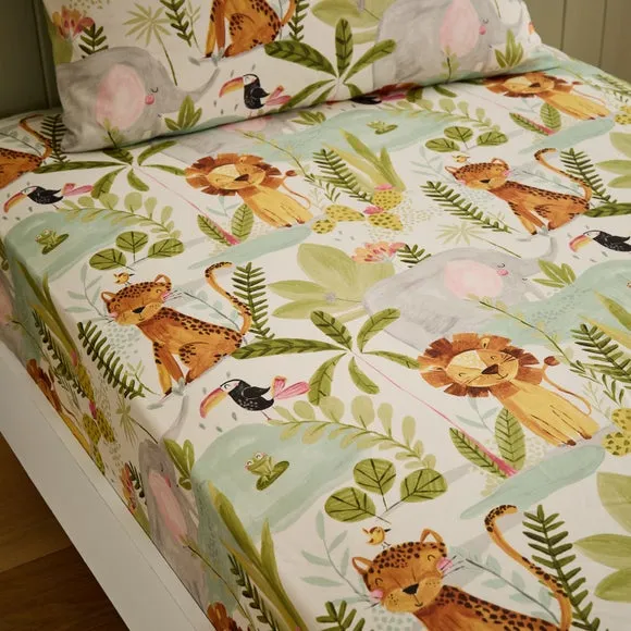 Set of 2 Jungle Friends Thread Count 100% Cotton Fitted Sheets 1