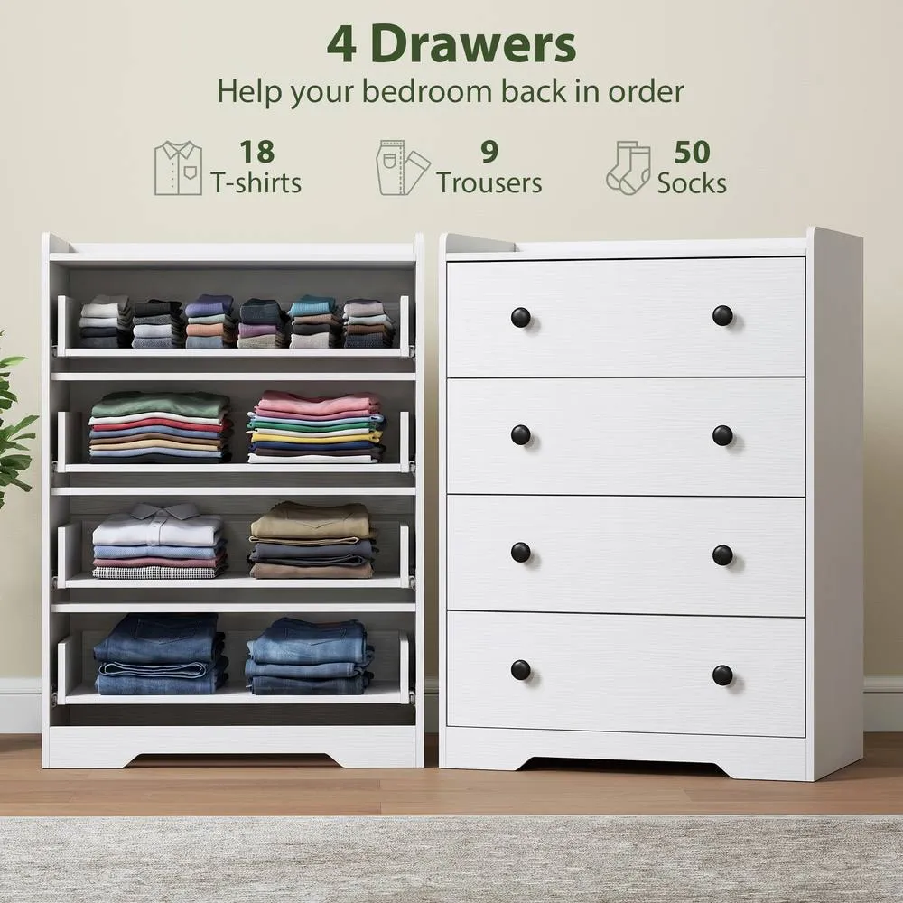 HOMCOM 4 Drawer Chest of Drawers, Storage Cabinet, White Wood Effect 4