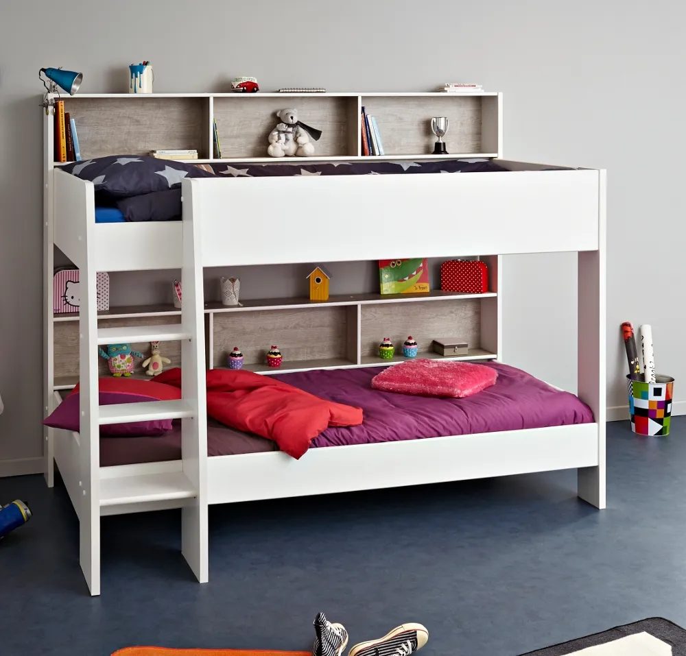 Tam Tam White and Grey Wooden Bunk Bed Frame - EU Single