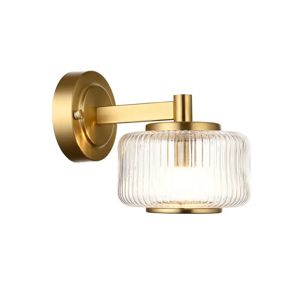 Netlighting Stamford Dome Wall Lamp & Ribbed Glass G9 in Gold