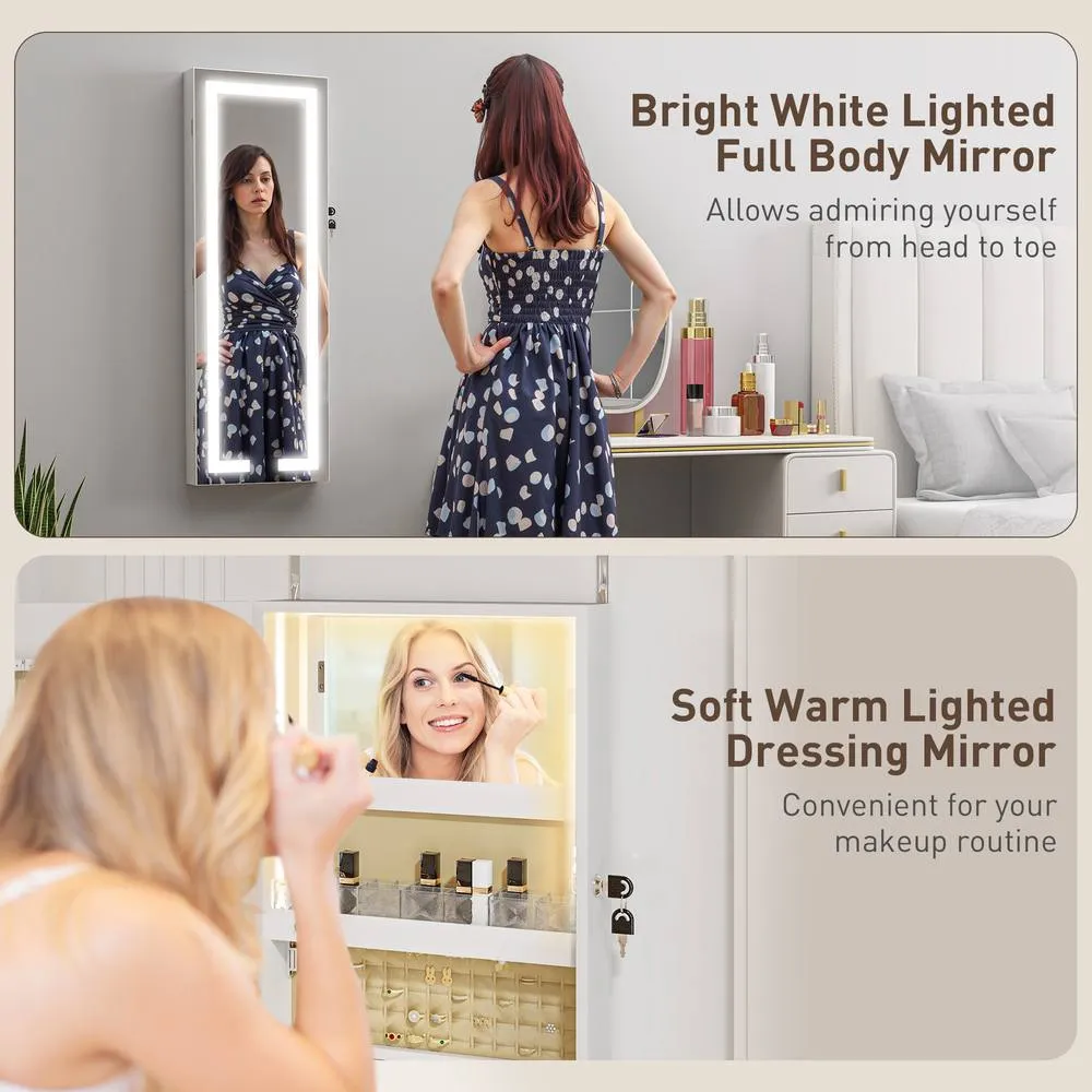 HOMCOM LED Mirror Jewellery Cabinet, Full Length Mirror with Storage, White 6