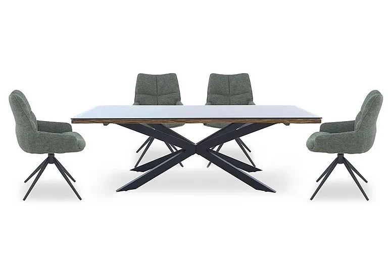 Kiara Large Rectangular Dining Table with Black Legs and 4 Swivel Fabric Chairs - Forest