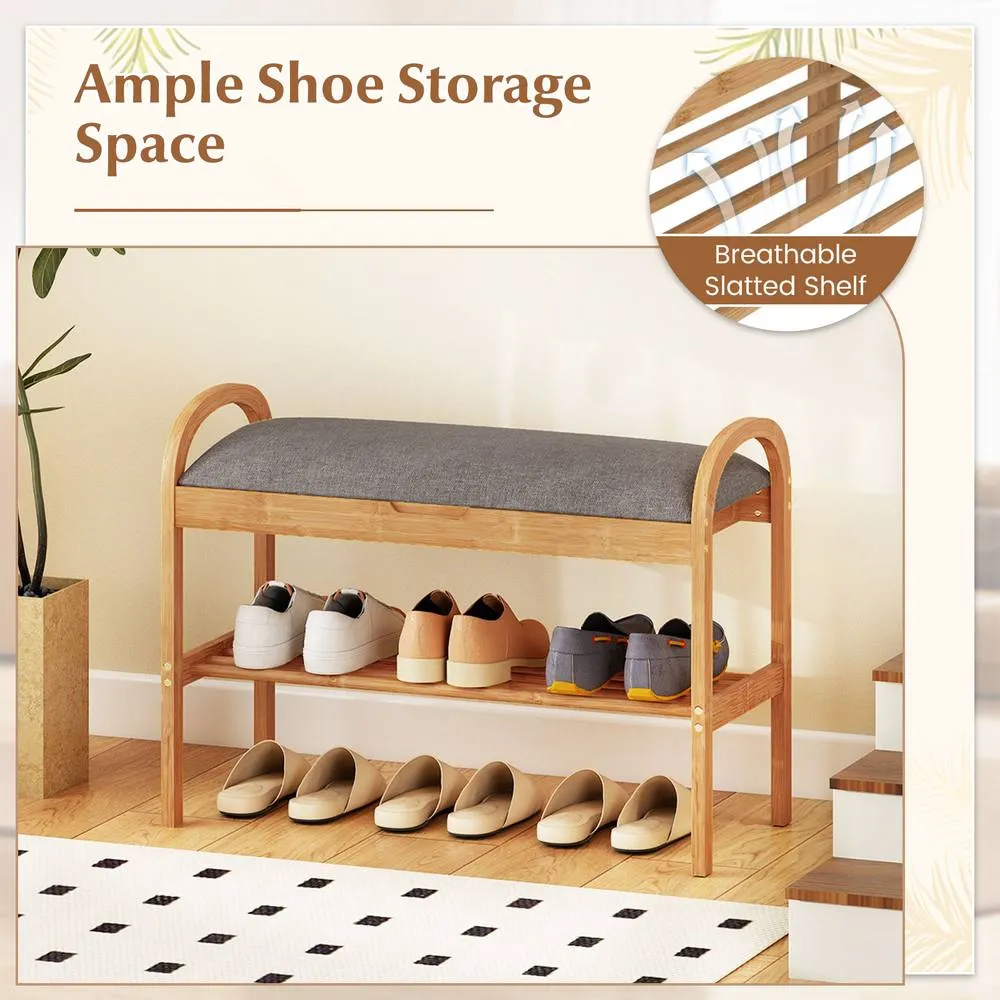 Costway Entryway 2-Tier Shoe Bench in Grey 4