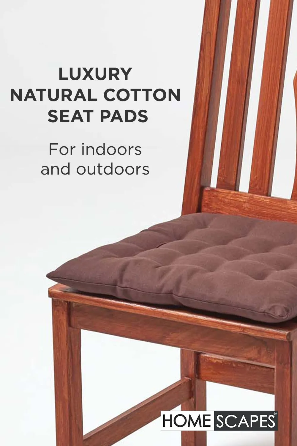 Homescapes 4 Pack Seat Pads Luxury 100% Cotton Indoor Outdoor Garden Cushion, 40cm in Brown 2