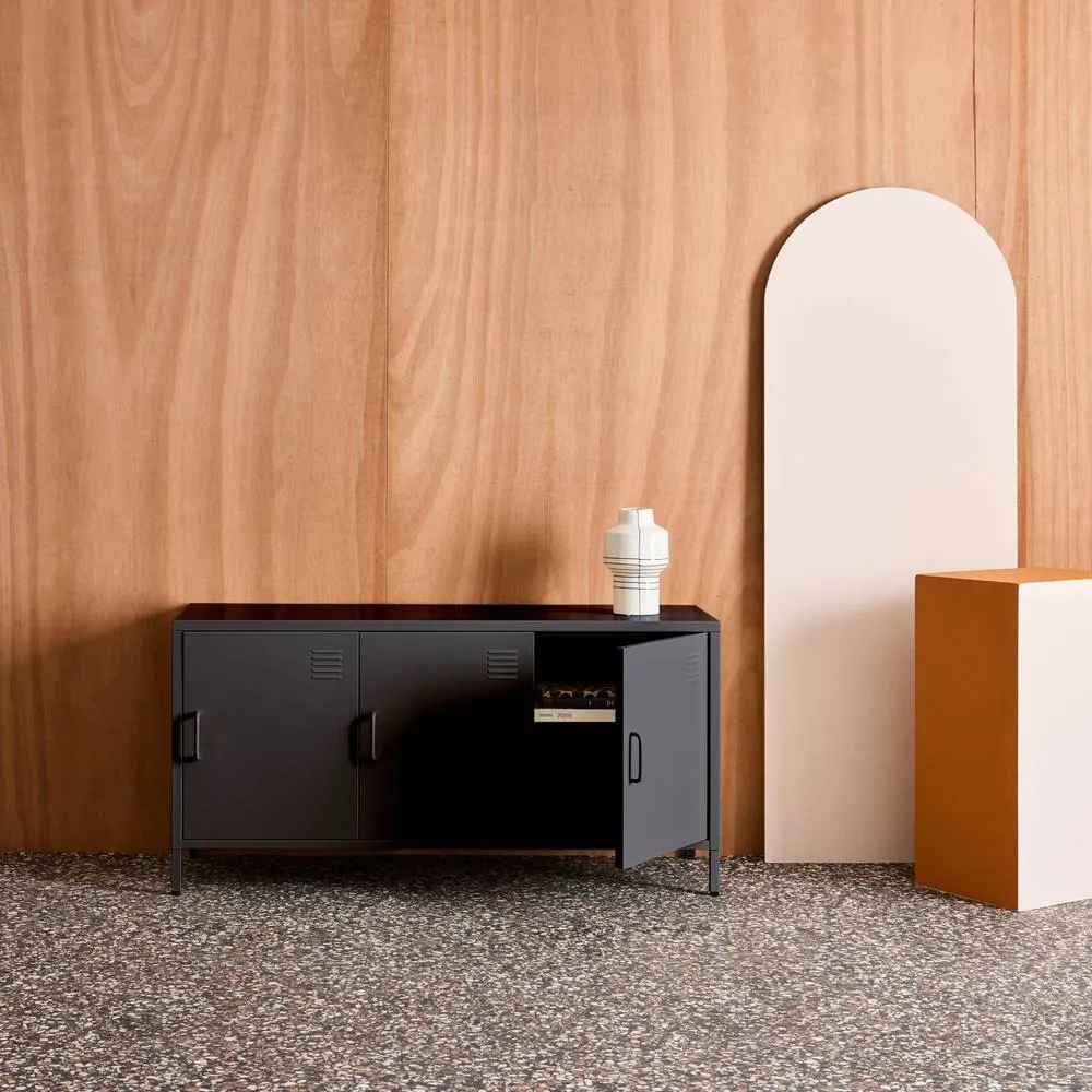 sweeek Industrial metal TV stand with 3 doors 120cm in Black 4