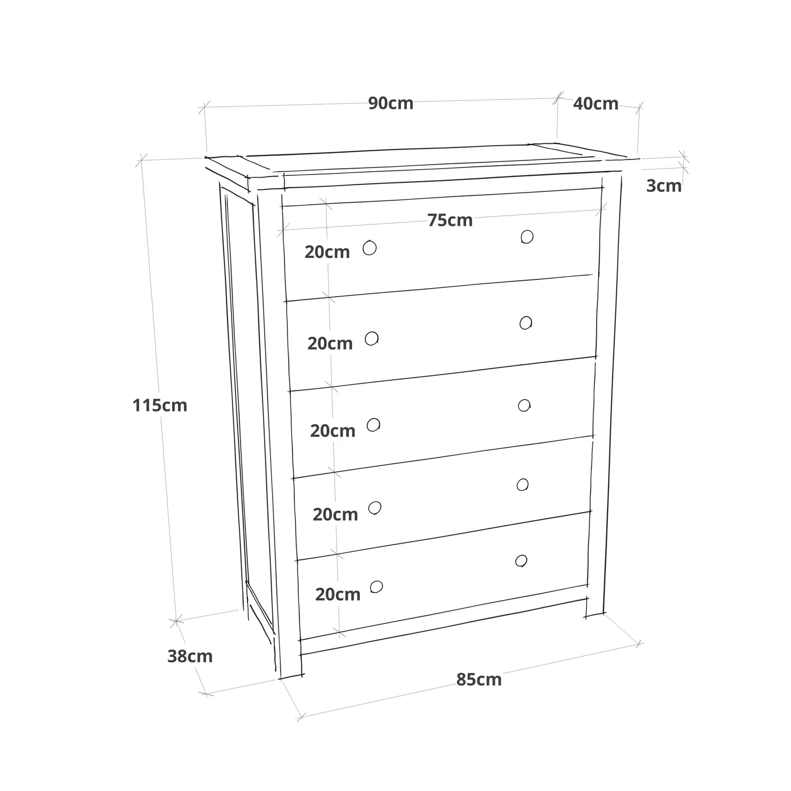 Cabinet Bits Argenta 5 Drawer Chest of Drawers Brass Cup Handle in Light Grey 4