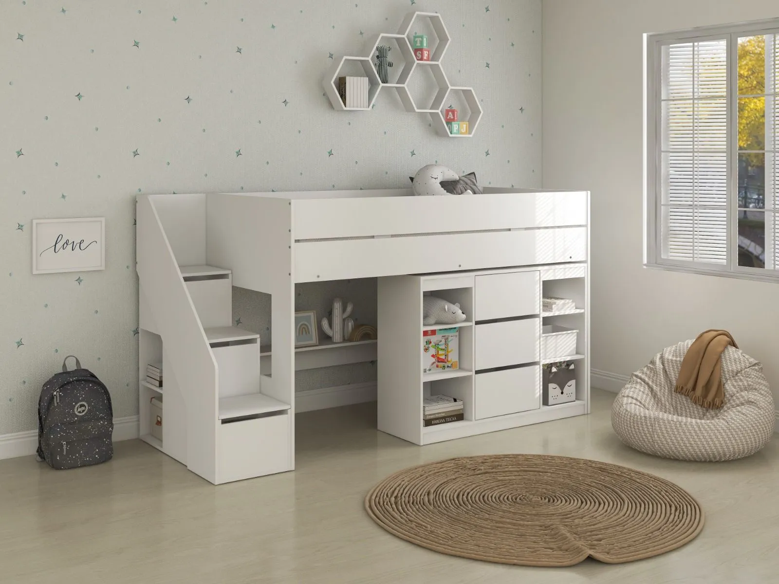 Flair Olivia Mid Sleeper Bed with Shelves & Storage Stairs in White 6