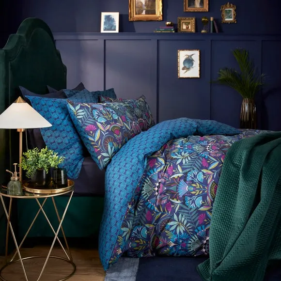 Lucille Navy 100% Cotton Duvet Cover & Pillowcase Set 2