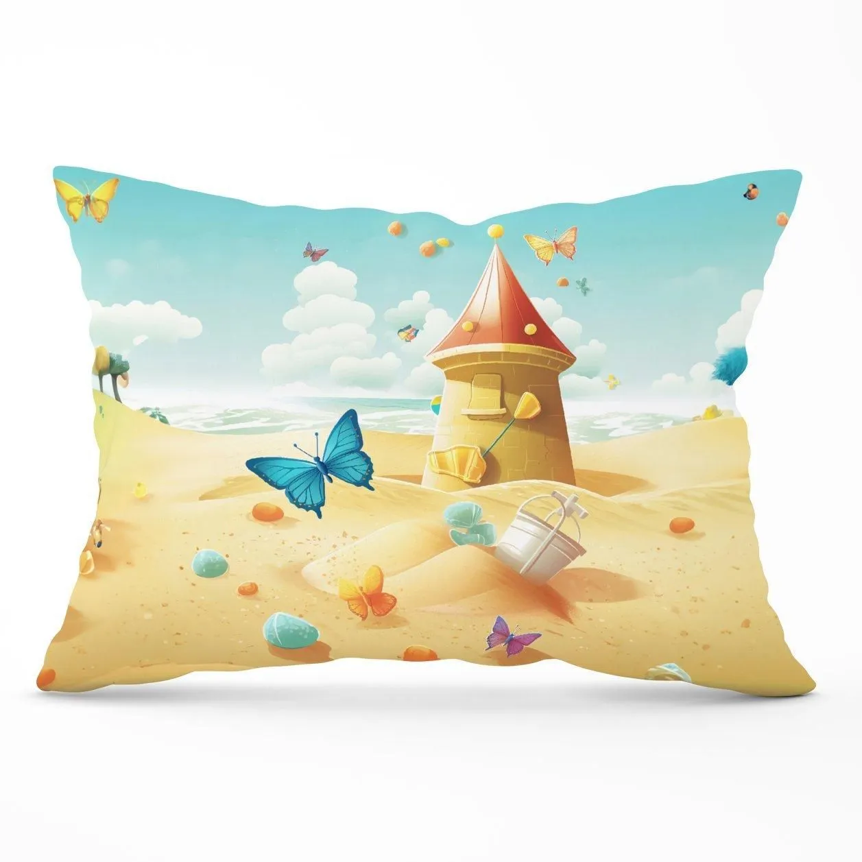 Warren Reed - Designer Butterflies On A Beach Holiday Cushions in Yellow