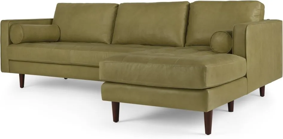 Scott 4 Seater Right Hand Facing Chaise End Corner Sofa, Chalk Olive Premium Leather
