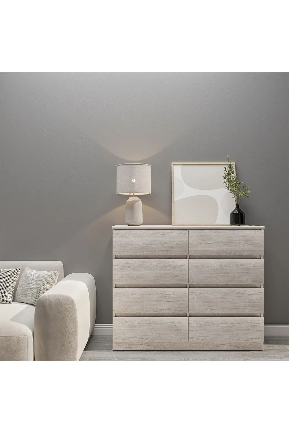 Seconique Malvern 8 Drawer Chest in Light Stone