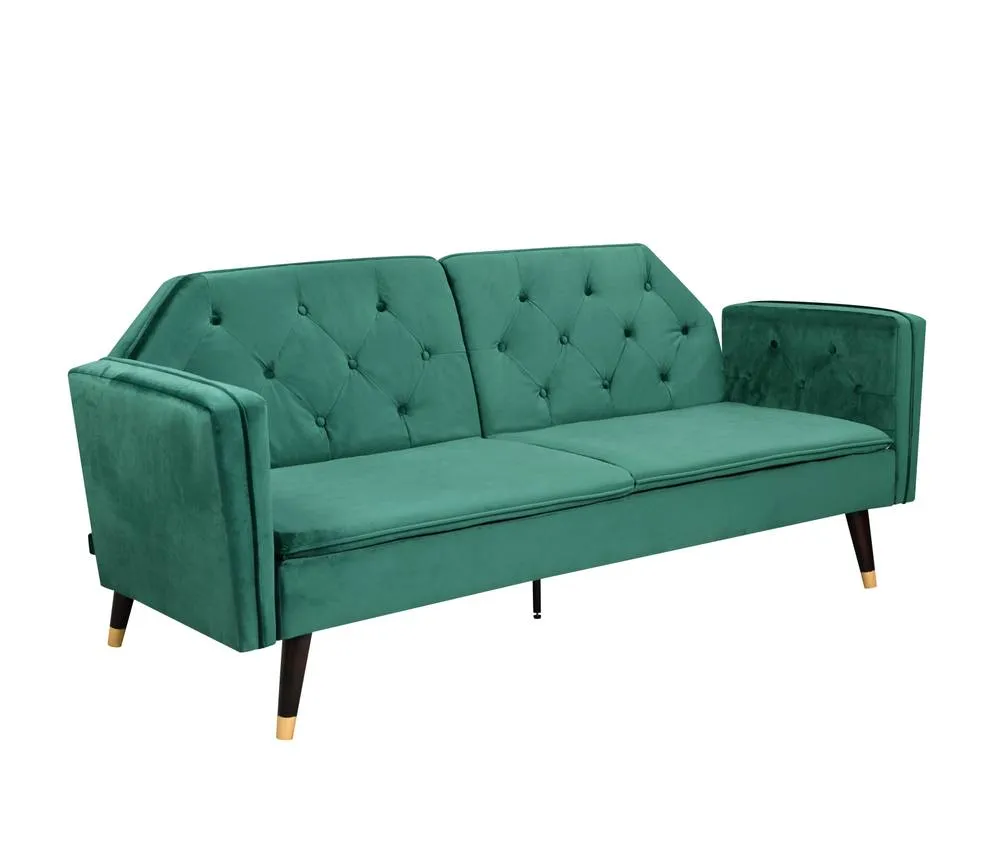 Comfy Living Ltd Plush Velvet Tufted Sofa Bed In Various Colours With Black & Gold Legs in Green 5