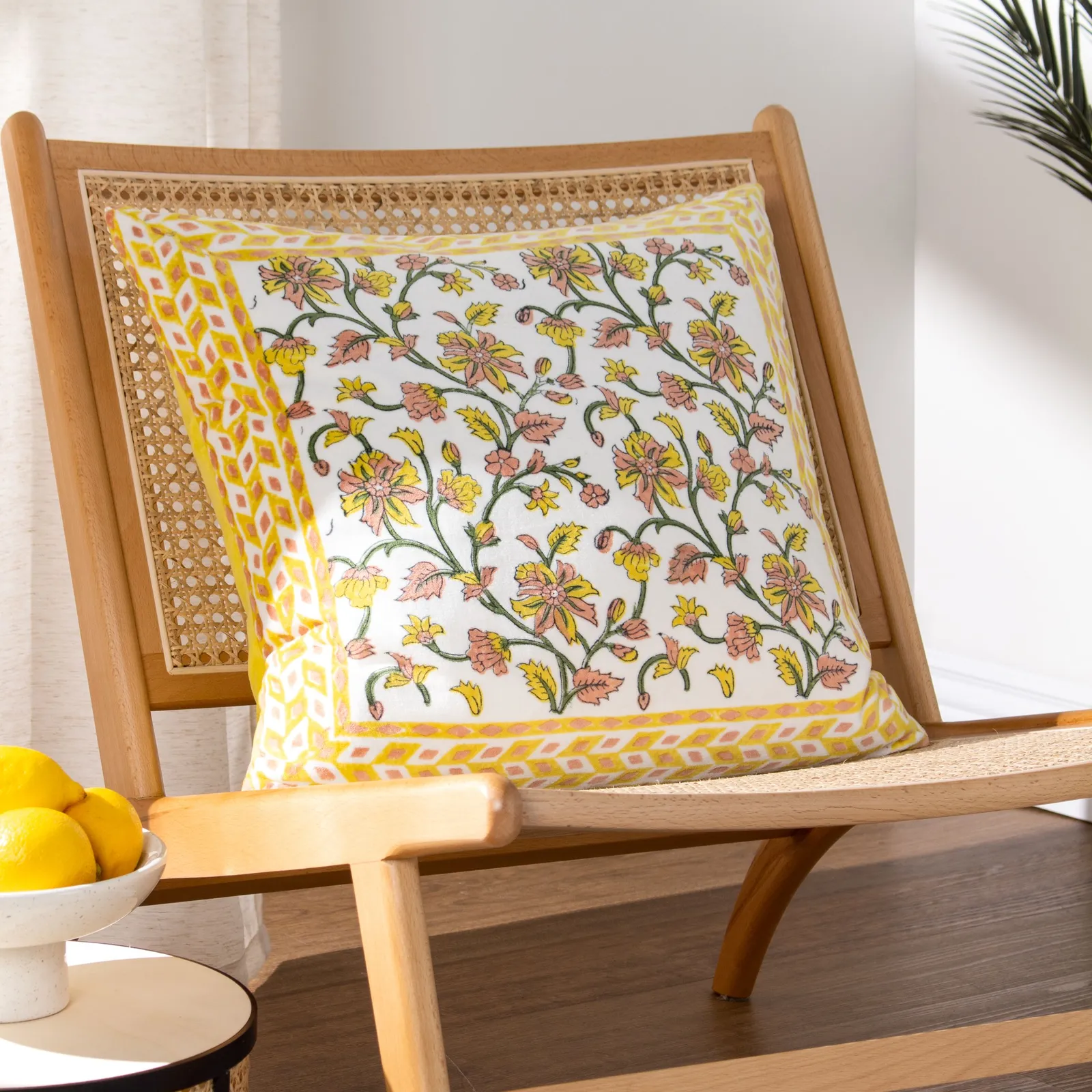 Paoletti Mentera 100% Cotton Floral Cushion in Yellow 1