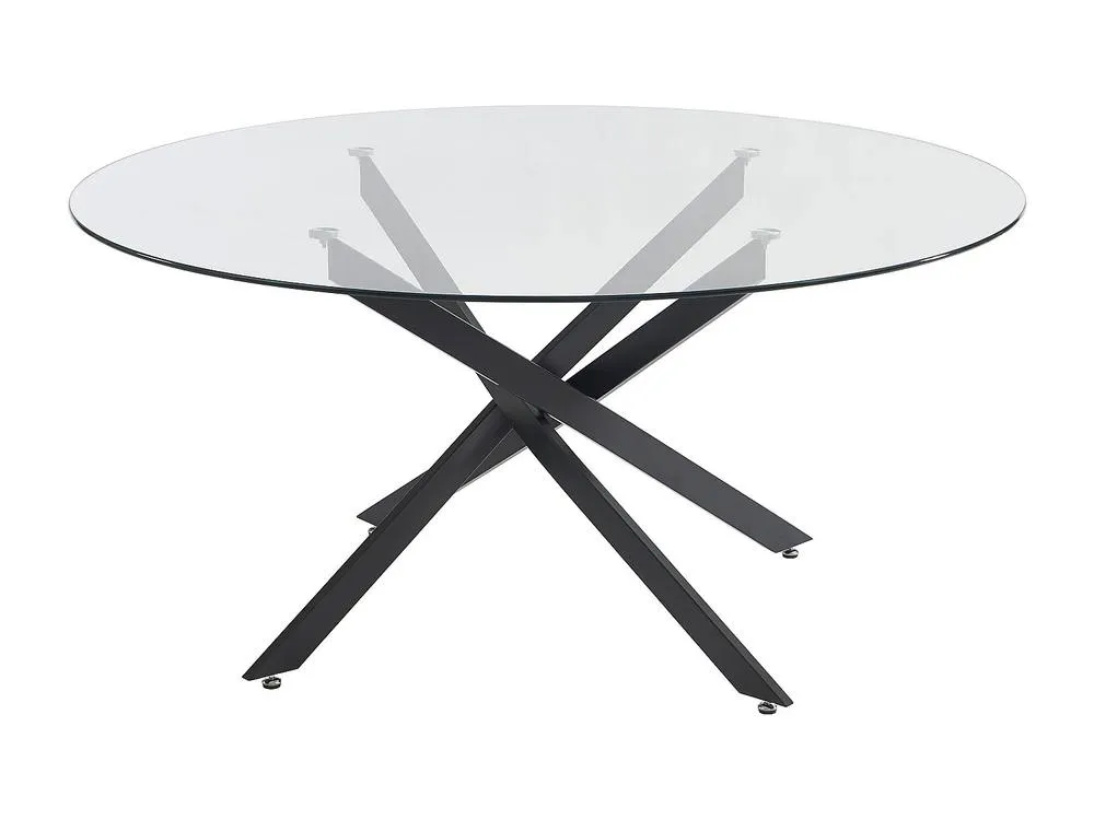 Vente-unique Round Dining Table for 6 Cm Tempered Glass & Black Metal - Clear