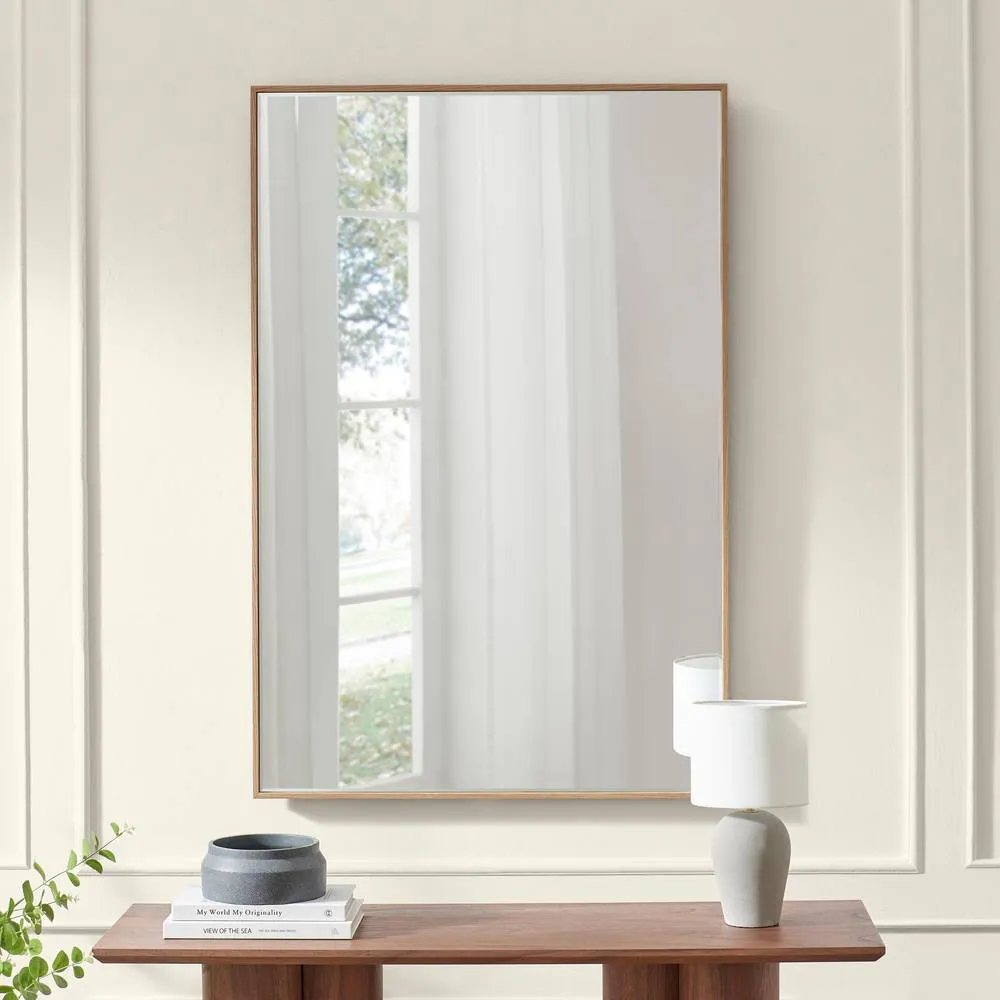 FurnitureboxUK Inga Oak Wood Long Rectangle 120x80cm Wall Mirror in Light Brown 2