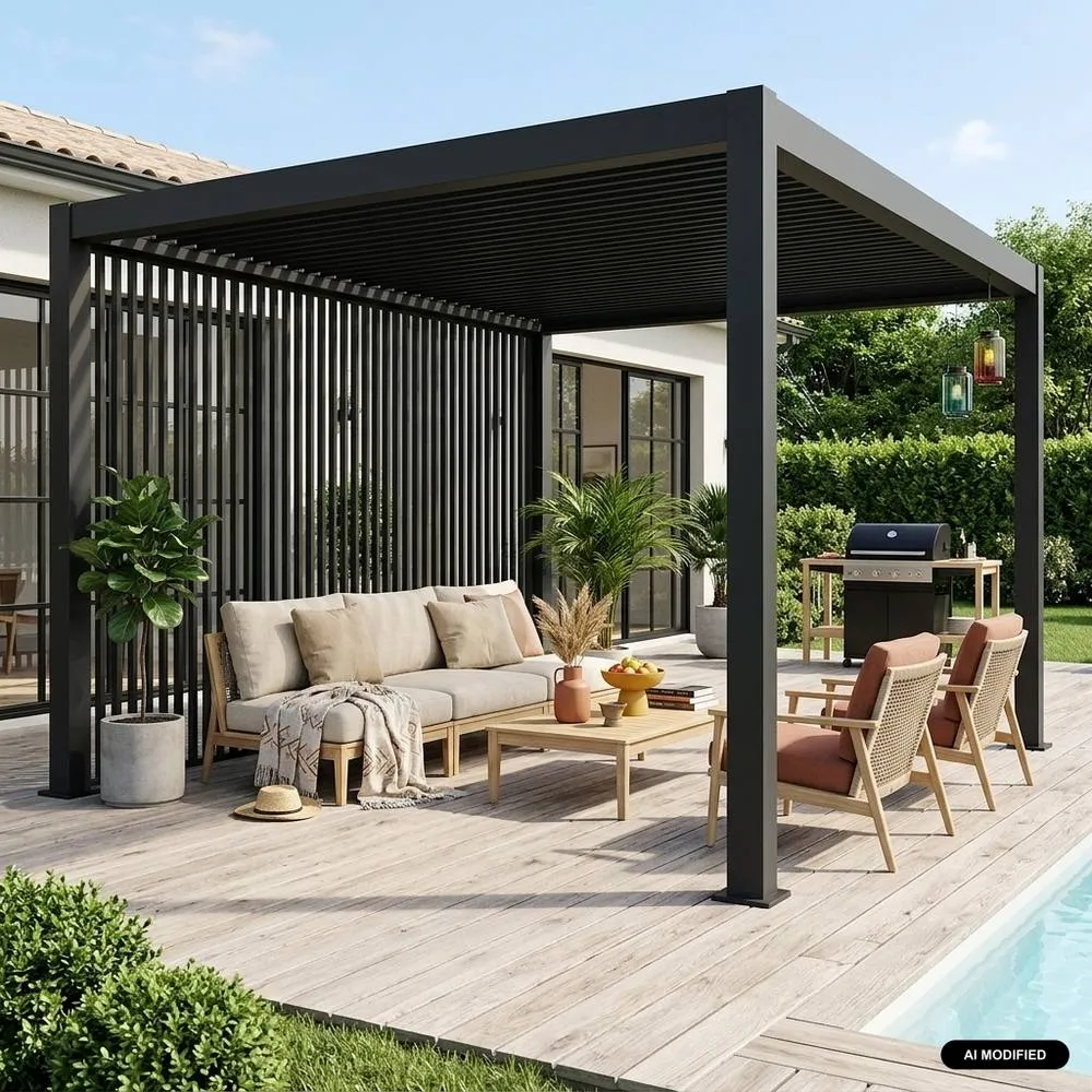 sweeek Set of 3 vertical louvers 130cm for bioclimatic pergola Triomphe in Dark Grey