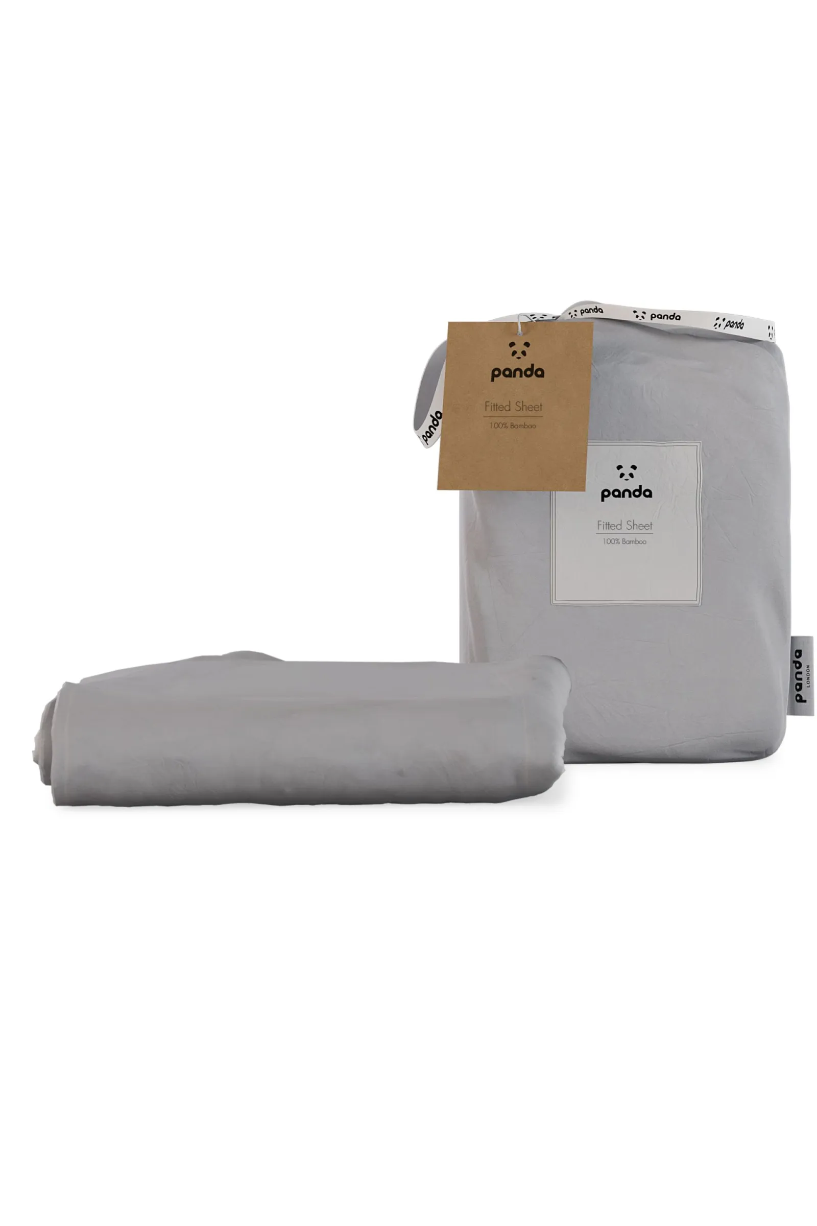 Panda 100% Bamboo Bedding Fitted Sheet Quiet Grey - EU Single, Silver