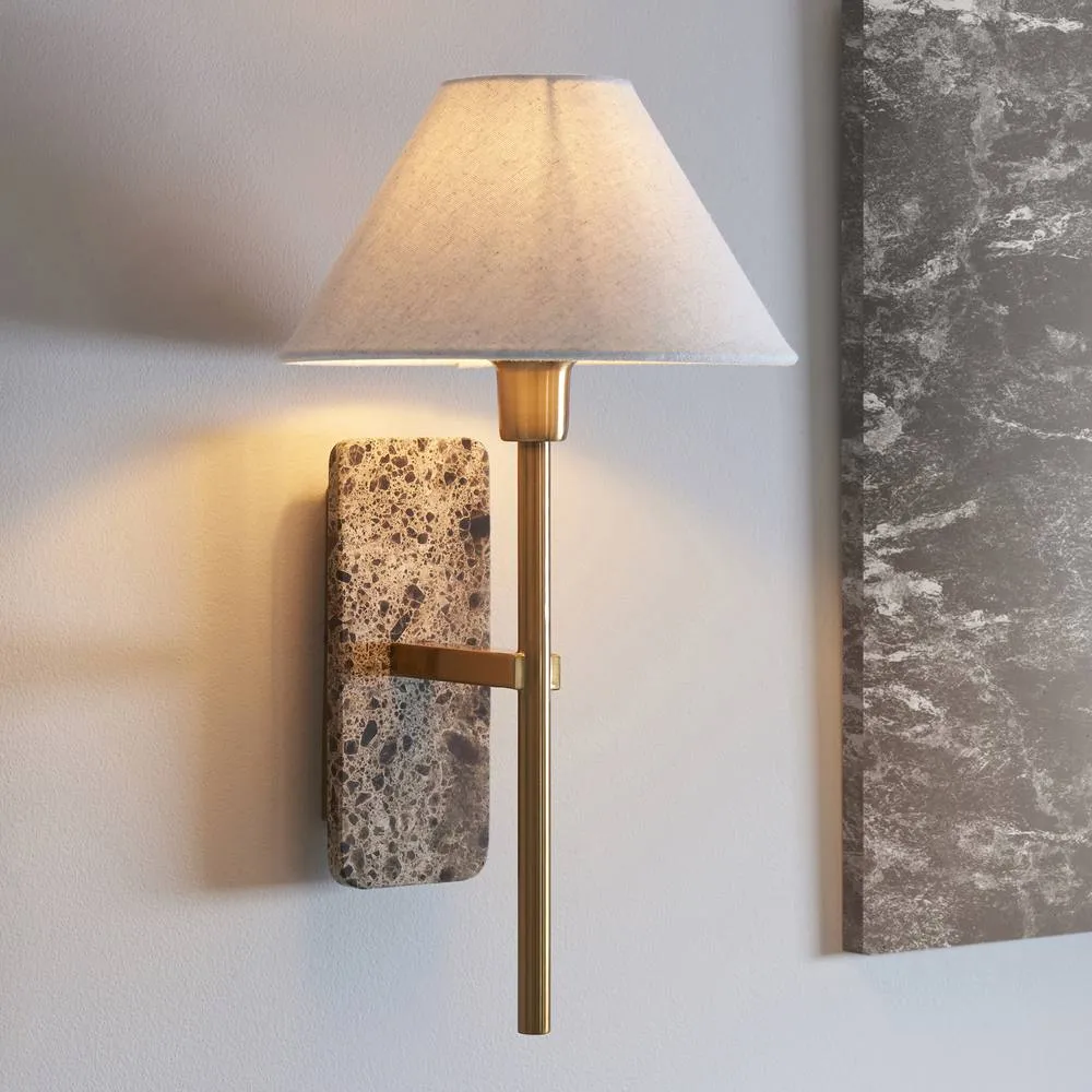 Netlighting Faro Wall Lamp Shade Brown & Vintage Brass Linen E14 2