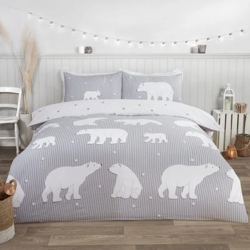 Rapport Home Polar Bear Bed Cover Duvet Cover Set with Pillowcase in Grey