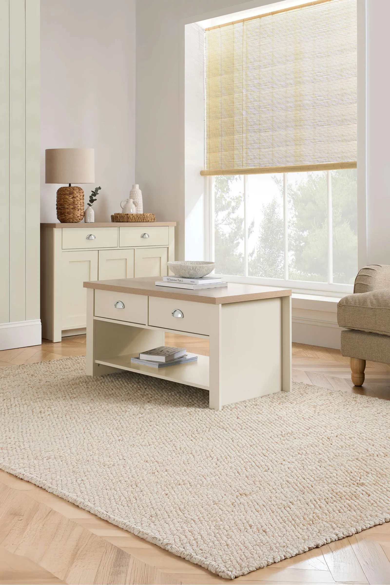 Birlea Coffee Table Blue & Oak Highgate 2 Drawer Farmhouse Shabby Chic in Cream 1