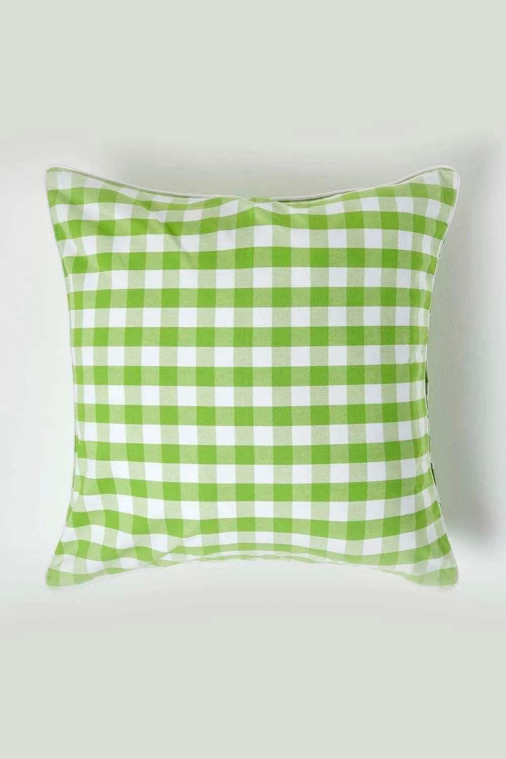Homescapes Block Check Cotton Gingham Cushion Cover in Green 1