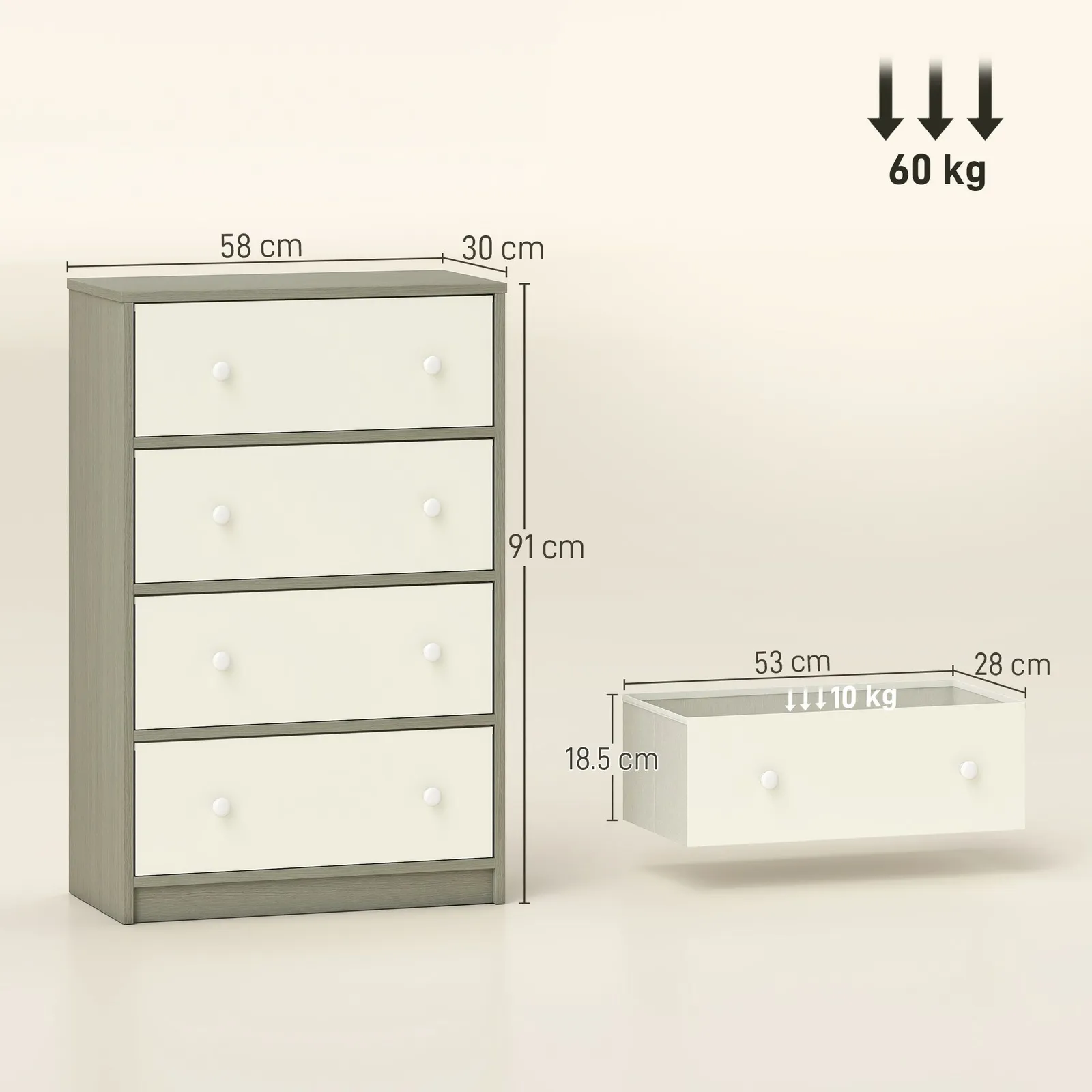 HOMCOM Chest of Drawers, Drawer Dresser for Bedroom in White 3