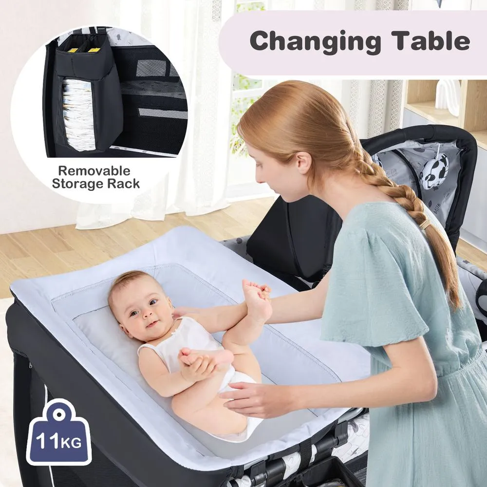 Costway Foldable Pack &Play Portable Baby Playard w/Rocking Bassinet&Music Box 2