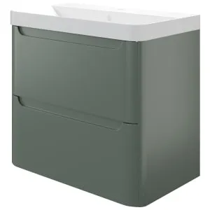 Wickes Malmo Reed Green Wall Hung J Pull Compact Vanity Unit & Basin - 600 x 350mm