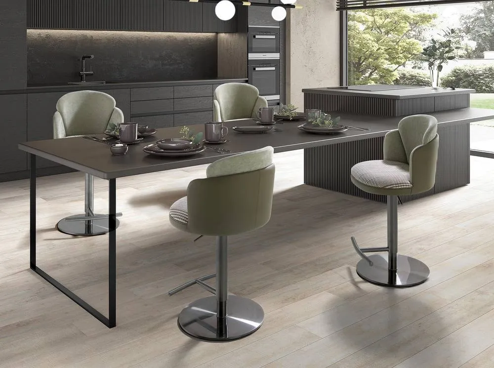 Angel Cerda Fabric Swivel Bar Stool with Leatherette Backrest in Olive 3